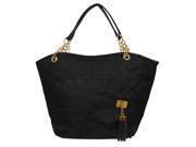SODIAL Women Lady Vintage Handbag Tassel Canvas Chain Tote Shoulder Bag Black