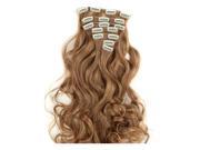SODIAL 24 60cm 130g Long wavy Synthetic Hair Clip in Hair Extensions pieces 7pcs set high temperature fiber 22 Brown yellow