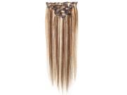 SODIAL 4 613 Gold Straight Full Head Clip in Human Hair Extensions Hair 38cm 15