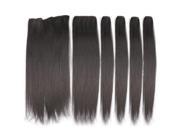 SODIAL Hairpiece 23inch 140g Straight 16 Clips in False Hair Styling Synthetic Clip In Hair Extensions 6pcs set Heat Resistant Hair Pad BLACK