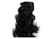 SODIAL 24 60cm 130g Long wavy Synthetic Hair Clip in Hair Extensions pieces 7pcs set high temperature fiber 1 Black