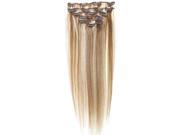 THZY Women Human Hair Clip In Hair Extensions 7pcs 70g 15inch Light brown Gold brown