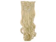 SODIAL 8 Pcs Womens Girls Clip In Hair Extensions Long Curly Wavy Full Head Hair Extentions Synthetic 17 43cm Light Gold