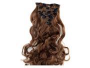 SODIAL 24 60cm 130g Long wavy Synthetic Hair Clip in Hair Extensions pieces 7pcs set high temperature fiber 12 Brown