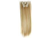 THZY Hairpiece 23inch 140g Straight 16 Clips in False Hair Styling Synthetic Clip In Hair Extensions 6pcs set Heat Resistant Hair Pad Light Gold