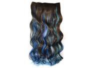 SODIAL Lady 24 Two Tone Long Curly Wavy Clip on Hair Extensions Dark Brown and Blue