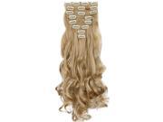 SODIAL 8 Pcs Womens Girls Clip In Hair Extensions Long Curly Wavy Full Head Hair Extentions Synthetic 17 43cm Dark Gold