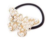 SODIAL Fashion Lovely Alloy Butterfly Sweet White Pearl Hair Band Hair Jewelry Hair Rope Headwear Hair Accessories for Ladies Gold