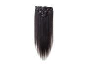 SODIAL Women Human Hair Clip In Hair Extensions 7pcs 70g 15inch Natural black