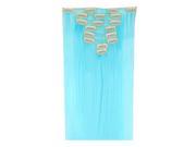 SODIAL 8pcs Real Thick Womens Girls Long Full Head Hair Clip in hair extensions Sky blue 66cm