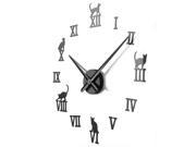 SODIAL DIY Self Adhesive Decal Modern 3D Cat Wall Stickers Home Room Decor Wall Clock Black