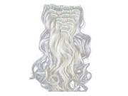 SODIAL 24 60cm 130g Long wavy Synthetic Hair Clip in Hair Extensions pieces 7pcs set high temperature fiber 60 White