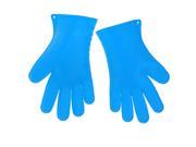 THZY Two Barbecue Heat Resistant Silicone Gloves Oven Kitchen Grill BBQ Cooking Mitts Blue
