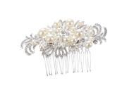 THZY Bridal Party Vintage Wedding Hair Comb Clip Flowers Diamond Pearls Crystal White Silver
