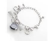 SODIAL Women s Watch Wristwatch Quartz Watch Chain Watch White Faux Pearls Charms