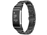 SODIAL Stainless Steel Replacement Smart Watch Band with Double Button Folding Clasp for Fitbit Charge 2 (Black)