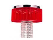 Alice Collection 6 Light Chrome Finish and Clear Crystal LED Flush Mount Ceiling Light with Red String Shade