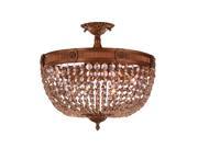 Winchester Collection 6 Light French Gold Finish and Golden Teak Crystal Semi Flush Mount Ceiling Light