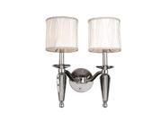 Gatsby Collection 2 Light Arm Chrome Finish and Clear Crystal Wall Sconce Light with White Fabric Shade