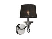 Gatsby Collection 1 Light Arm Chrome Finish and Clear Crystal Wall Sconce Light with Black String Shade