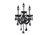 Lyre Collection 3 light Chrome Finish and Smoke Crystal Candle Wall Sconce Light