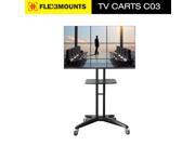 Fleximounts Universal Rolling TV Cart w DVD Plastic Shelf Wheels for 32’’ 65’’ Flat Screen Monitors