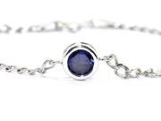 1 Ct Blue Sapphire Round Bezel Bracelet .925 Sterling Silver Rhodium Finish
