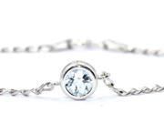 1 Carat Genuine Aquamarine Bezel Bracelet .925 Sterling Silver Rhodium Finish
