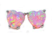7mm Pink Opal Heart Stud Earrings .925 Sterling Silver Rhodium Finish [Jewelry]