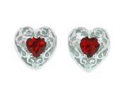 1 Ct Garnet Heart LOVE Diamond Stud Earrings .925 Sterling Silver Rhodium Finish