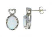 8x6mm Genuine Opal Diamond Oval Heart Stud Earrings .925 Sterling Silver Rh...