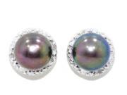 Peacock Freshwater Pearl Diamond Stud Earrings .925 Sterling Silver Rhodium F...