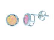14Kt White Gold Pink Opal Round Bezel Stud Earrings [Jewelry]