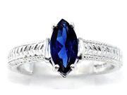 1 Ct Created Blue Sapphire Marquise Ring .925 Sterling Silver Rhodium Finish