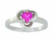 0.50 Ct Pink Sapphire Diamond Heart Ring .925 Sterling Silver Rhodium Finish