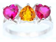 3 Ct Citrine Created Ruby Heart Ring .925 Sterling Silver Rhodium Finish