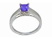 0.50 Ct Amethyst Diamond Princess Cut Ring .925 Sterling Silver Rhodium Finish