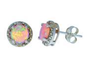 6mm Pink Opal Diamond Round Stud Earrings 14Kt White Gold