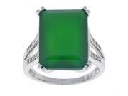 10.5 Ct Green Agate Diamond Emerald Cut Ring .925 Sterling Silver Rhodium Finish