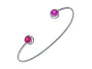 Pink Sapphire Ruby Bangle Round Bezel Bracelet .925 Sterling Silver