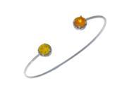 Orange Citrine Yellow Citrine Diamond Bangle Round Bracelet .925 Sterling Silver