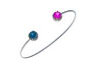 Pink Sapphire London Blue Topaz Diamond Bangle Round Bracelet .925 Sterling Silver