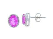 14Kt White Gold Pink Sapphire Diamond Oval Stud Earrings