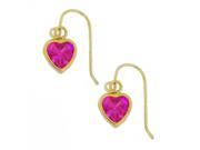 14Kt Yellow Gold Pink Sapphire Heart Bezel Dangle Earrings