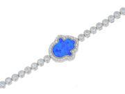Blue Opal Hamsa CZ Bracelet .925 Sterling Silver