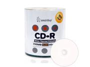 100 Pack Smartbuy 52X CD R 700MB 80Min White Thermal Hub Printable Blank Media Recordable Disc