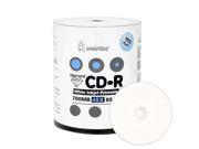 100 Pack Smartbuy 48X CD R 700MB 80Min White Inket Hub Printable w Diamond True Silver Bottom Blank Media Recordable Disc