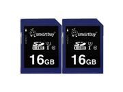 Smartbuy SDHC Class 10 Flash Memory Card SD HC C10 Ultra U1 UHS I HD Fast Speed for Camera 16GB 2 Packs