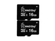 Smartbuy Micro SDHC Class 4 TF Flash Memory Card SD HC C4 Fast Speed for Camera Mobile Phone Tab GPS MP3 TV 16GB 2 Packs