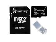 Smartbuy 4GB Micro SDHC Class 4 TF Flash Memory Card SD HC C4 For Camera Mobile Phone Tab GPS MP3 TV Adapter Mini Case